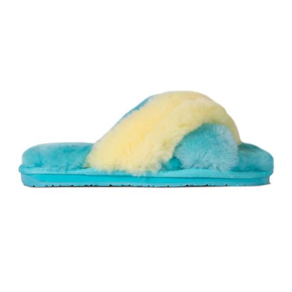 NEW CLOUD NINE ladies duo-tone emma sheepskin slipper in blue/yellow - Picture 1 of 6